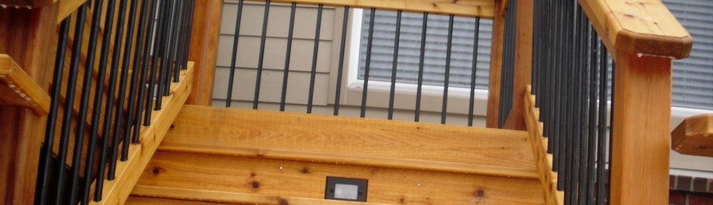 Cedar deck stairs protected with TWP preservative